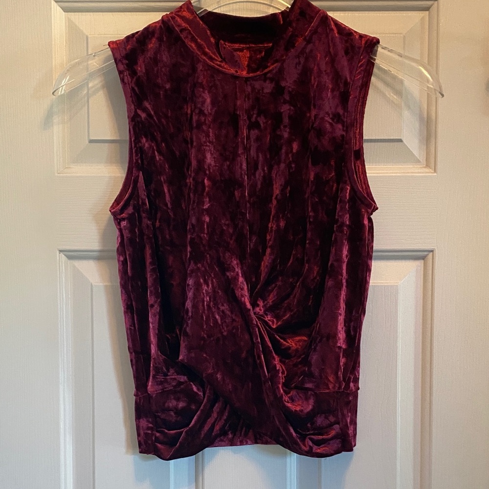 Elegant Velvet Sleeveless Blouse in Deep Burgundy